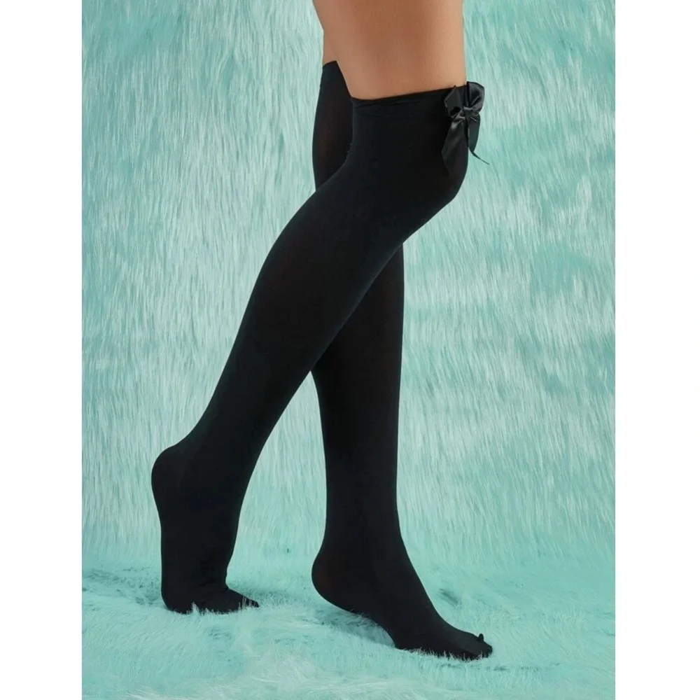Black Bow Over the Knee Socks
